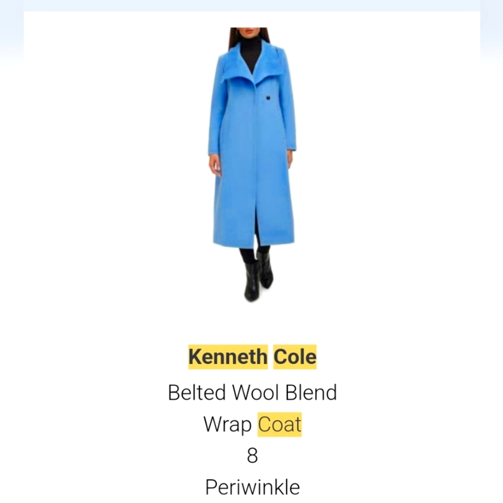 Kenneth Cole periwinkle wrap coat